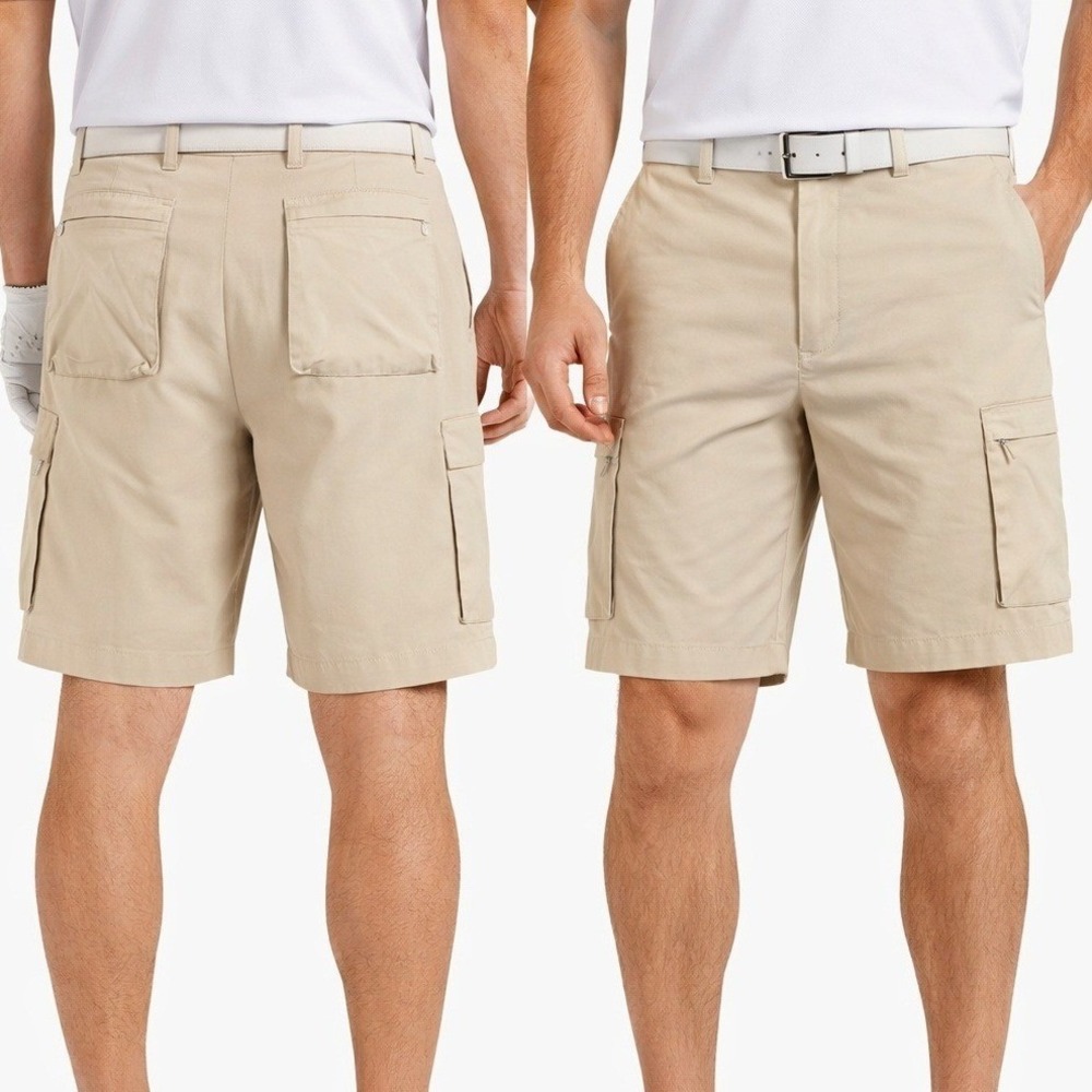 Nike Golf Mens Cargo Shorts Size 38 Khaki Tan Herringbone Cotton Nylon RN 56323